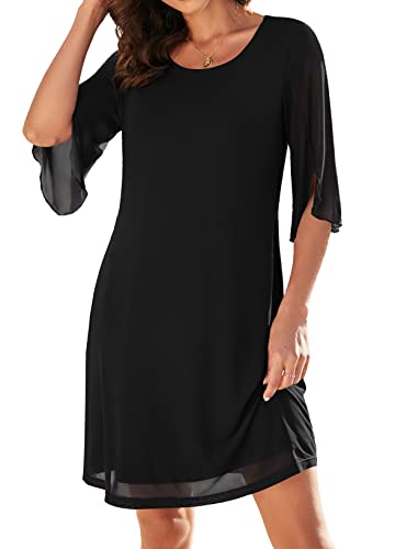 Actcat Damen Lässiges Rüschenkleid Mit 3/4-Ärmeln, Netzkleid, Lockeres, Fließendes, Dehnbares Cocktailkleid, Elegant, Festlich, Chiffonkleid, S von Actcat