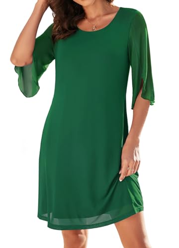 Actcat Damen Lässiges Rüschenkleid mit 3/4-Ärmeln, Netzkleid, lockeres,fließendes, dehnbares, Damenkleider elegant,cocktailkleid Damen，cocktailkleiderdamenkleider festlich，chiffonkleid Damen,M von Actcat