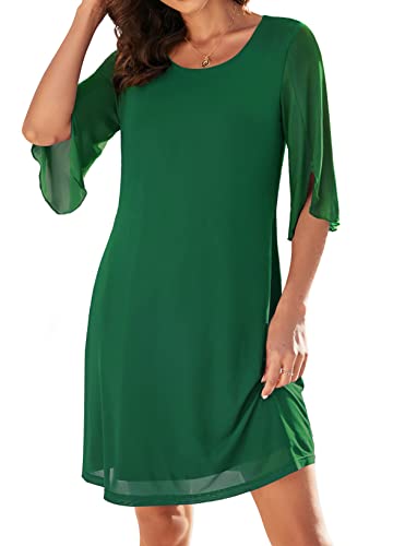 Actcat Damen Lässiges Rüschenkleid Mit 3/4-Ärmeln, Netzkleid, Lockeres, Fließendes, Dehnbares Cocktailkleid, Elegant, Festlich, Chiffonkleid, M von Actcat