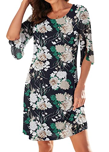 Actcat Damen Lässiges Rüschenkleid Mit 3/4-Ärmeln, Netzkleid, Lockeres, Fließendes, Dehnbares Cocktailkleid, Elegant, Festlich, Chiffonkleid, L von Actcat