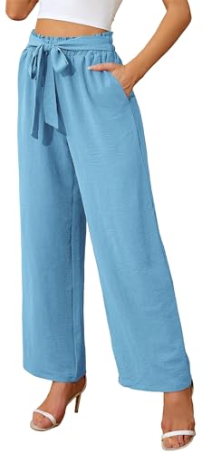 Actcat Damen Hose mit weitem Bein, leicht und elegant, elastischer Bund, Sommerhose mit Taschen, für legere Arbeit geeignet Hosenrock Damen Sommer leichte Sommerhose Damen,Hellblau,XL von Actcat