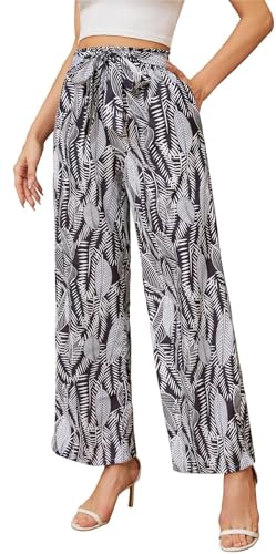 Actcat Damen Hose mit weitem Bein, leicht und elegant, elastischer Bund, Sommerhose mit Taschen, für legere Arbeit geeignet Stoffhose Damen Sommer Viskose Hose Damen Sommer leicht,Mintgrün,M von Actcat