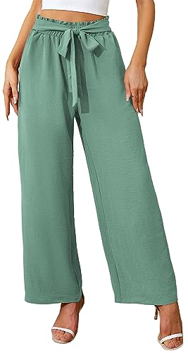 Actcat Damen Hose mit weitem Bein, leicht und elegant, elastischer Bund, Sommerhose mit Taschen, für legere Arbeit geeignet Stoffhose Damen Sommer Viskose Hose Damen Sommer leicht,Mintgrün,XXL von Actcat