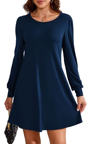 Actcat Damen Kleid Langarm Dress Midi-Kleid mit Taschen in Rockabilly-Stil, lässige Damenbekleidung von Actcat