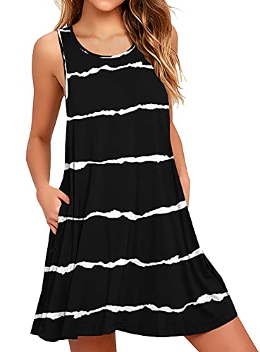 Actcat Damen Leichte Sommerkleid V-Ausschnit Swing Tank-Kleid Ärmellos Strandkleid Knielang mit Taschen von Actcat