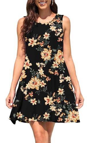 Actcat Damen Leichte Sommerkleid V-Ausschnit Swing Tank-Kleid Ärmellos Strandkleid Knielang mit Taschen von Actcat