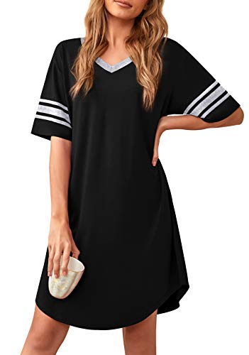 Actcat Damen Nachthemd Sexy Schlafshirt T-Shirt mit V-Ausschnitt, Kurzarm Nachtwäsche Nachtkleid aus weichem Stoff Freizeitkleid Schlafshirt Damen Nachthemd Damen sexy von Actcat