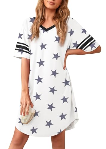 Actcat Damen Nachthemd Sexy Schlafshirt T-Shirt Mit V-Ausschnitt Kurzarm Nachtwäsche Nachtkleid Aus Weichem Stoff Freizeitkleid, M von Actcat