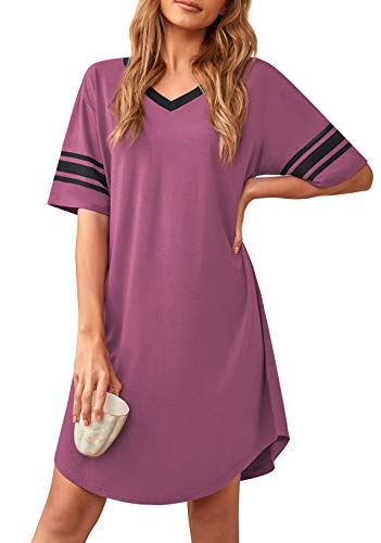 Actcat Damen Nachthemd Sexy Schlafshirt T-Shirt mit V-Ausschnitt, Kurzarm Nachtwäsche Nachtkleid aus weichem Stoff Freizeitkleid Nachthemd Damen Sleepshirt Damen von Actcat