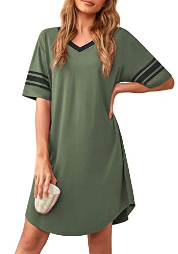 Actcat Damen Nachthemd Sexy Schlafshirt T-Shirt mit V-Ausschnitt Kurzarm Nachtwäsche Nachtkleid aus weichem Stoff Freizeitkleid Nachthemd Damen Kurzarm Schlafkleid Damen,XL von Actcat