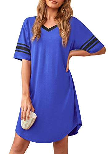 Actcat Damen Nachthemd Sexy Schlafshirt T-Shirt mit V-Ausschnitt Kurzarm Nachtwäsche Nachtkleid aus weichem Stoff Freizeitkleid Damen Nachthemd Schlafshirt Damen Oversize,XXL von Actcat