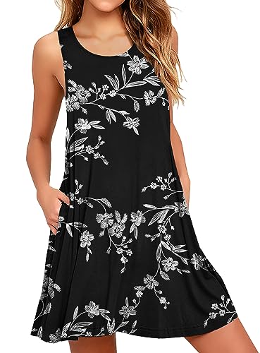 Actcat Damen-Sommer-Casual-Swing-T-Shirt-Kleider, Strand-Cover-Up, lockeres Kleid, Minikleid, Rockabilly-Freizeitkleid, Skater-Kleid, Kurze Tank-Kleider, florales Partykleid mit Taschen von Actcat