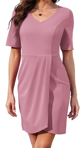 Actcat Damen V-Ausschnitt Rüschen Ärmel Bodycon Etui Wrap Rüschen Casual Cocktail Party Arbeitskleidung Swing Retro Party Cocktailkleid etuikleid Damen elegant Kleid Damen festlich von Actcat