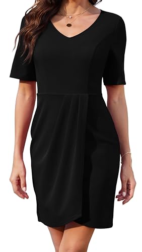 Actcat Damen V-Ausschnitt Rüschen Ärmel Bodycon Etui Wrap Rüschen Casual Cocktail Party Arbeitskleidung Swing Retro Party Cocktailkleid etuikleid Damen elegant Kleid festlich Damen von Actcat