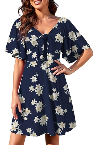 Actcat Damenkleider 2024 Frühling Sommer Tiefer V-Ausschnitt Elegantes Minikleid mit Fliege Abendkleid Damen elegant Damen Kleider elegant festlich Strandkleid Damen Kleidung blumenkleid Damen von Actcat