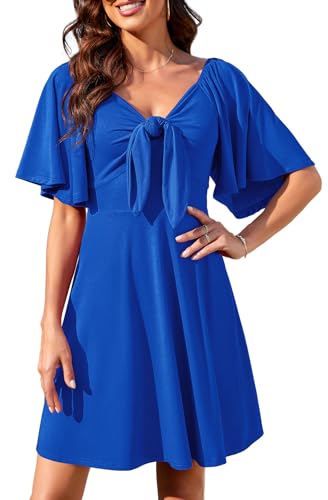 Actcat Damenkleider 2024 Frühling Sommer Tiefer V-Ausschnitt Elegantes Minikleid mit Fliege Kleid elegant Damen Festliche Kleider Tunika Kleid Damen Sommer blusenkleid Summer Dress Kleider Damen von Actcat