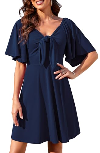 Actcat Damenkleider 2024 Frühling Sommer Tiefer V-Ausschnitt Elegantes Minikleid mit Fliege sexy Kleid Damen Festliche Kleider für Damen Strandkleider Damen Sommer Vintage Kleider Damen Piraten Kleid von Actcat