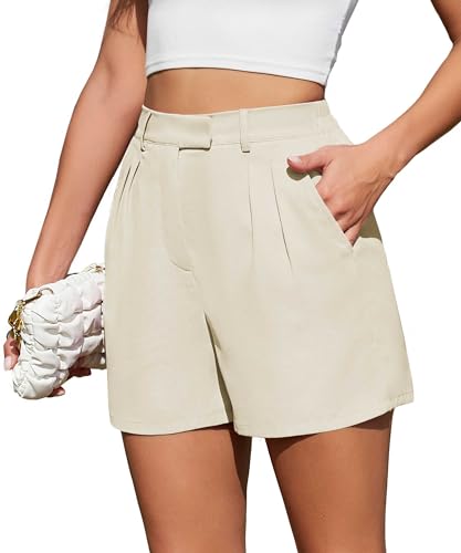 Actcat Frauen Sommer Lose Casual Bequeme Shorts Zurück Elastische Taille Weite Beinhose mit Taschen Bermuda Shorts Damen Kurze Hosen Damen Kurze Jeans Damen,Light Coffee,S von Actcat