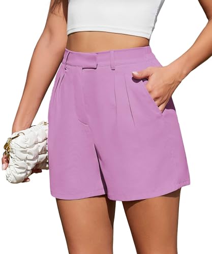 Actcat Frauen Sommer Lose Casual Bequeme Shorts Zurück Elastische Taille Weite Beinhose mit Taschen Business Hose Damen Shorts Damen Kurze Hose Damen Shorts Damen elegant,Pink Purple,XXL von Actcat