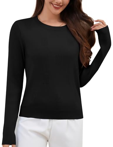 Actcat Pullover Damen Herbst Langarm Shirt Elegant Sweater Damen Casual Stricken Pulli Langarmshirt Schwarz，L von Actcat