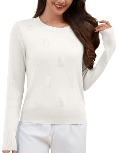 Actcat Pullover Damen Herbst Langarm Shirt Elegant Sweater Damen Casual Stricken Pulli Langarmshirt Weiß，M von Actcat