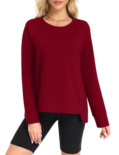 Actcat Langarmshirt Damen Sweatshirt Rundhals Pullover Damen Herbst Casual Langarm Oberteile Tops blusen Sweatshirts Sweatpullover Bluse Rot,XL von Actcat