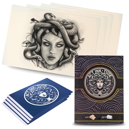 ACTINKTUDE Kunsthaut Tattoo 3mm - 4 Übungshaut Tattoo 20x30 mit 20 Tattoo Transferpapier – Tattoo Haut Silikon mit Transparentpapier, Tattoo Haut zum Üben und Tattoo-Transparentpapier von Actinktude