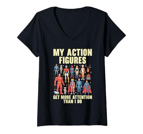 Damen Actionfigur Sammler Spielzeug Enthusiast Spielzeug Sammeln T-Shirt mit V-Ausschnitt von Action Figure Collector Toy Collecting