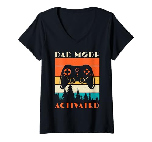 Damen Gaming Dad Mode Loading Activated Funny Daddy Quotes Witze T-Shirt mit V-Ausschnitt von Activated Dad Mode Gear Level Up Gamer!!