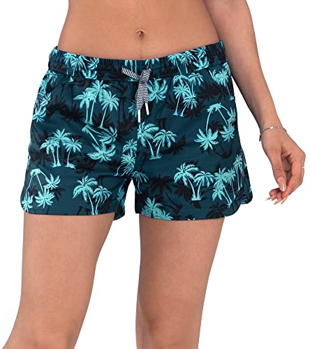 Actleis Damen-Badeshorts, LSF 50+, Boardshorts, schnelltrocknend, Strand-Shorts, Kordelzug, Sport, Sommerunterteil, Palmtree Aqua, Large Actleis Damen-Badeshorts, LSF 50+, Boardshorts, schnelltrocknend, Strand-Shorts, Kordelzug, Sport, Sommerunterteil, Palmtree Aqua, Large von Actleis
