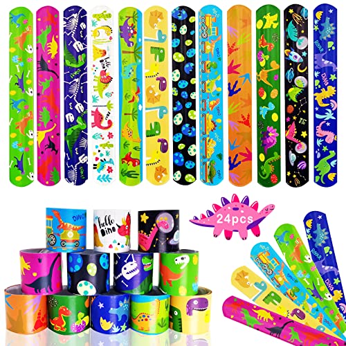 Acuiwer Dinosaurier Schnapparmband 24 Stück Bunte Slap Armbänder Kindergeburtstag Gastgeschenke Party Slap Bracelet für Kinder Mädchen Jungen von Acuiwer