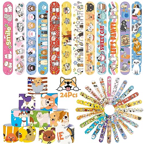 Acuiwer Schnapparmband 24 Stück Hund Katze Slap Armbänder Kindergeburtstag Gastgeschenke Party Slap Bracelet für Kinder Mädchen Jungen von Acuiwer