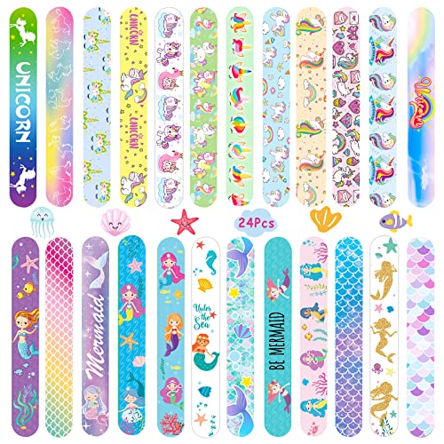 Acuiwer Schnapparmband 24 Stück Meerjungfrau Einhorn Slap Armbänder Kindergeburtstag Gastgeschenke Party Slap Bracelet für Kinder Mädchen Jungen von Acuiwer