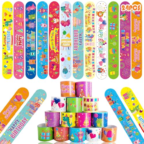 Acuiwer Schnapparmband 24 Stück Geburtstagsthema Slap Armbänder Kindergeburtstag Gastgeschenke Party Slap Bracelet für Kinder Mädchen Jungen von Acuiwer