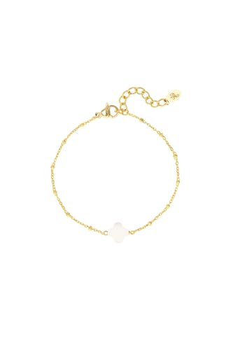 Acura-Styels Vierblättriges Kleeblatt Armband 18kt Edelstahl Vergoldet Perlmutt Armband Love Schmuck Damen Glücksbringer Wasserfest von Acura-Styles