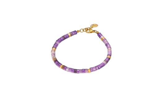 Acura-Styles Damen Amethyst Armband Echter Stein, Amethyst Armkette Edelstahl 18k Vergoldet Naturstein Armkette Edelstahl Gold Perlen 16-19 cm Verstellbar, Wasserfest, Hypoallergen Geschenk für Frauen Acura-Styles Damen Amethyst Armband Echter Stein, Amethyst Armkette Edelstahl 18k Vergoldet Naturstein Armkette Edelstahl Gold Perlen 16-19 cm Verstellbar, Wasserfest, Hypoallergen Geschenk für Frauen von Acura-Styles