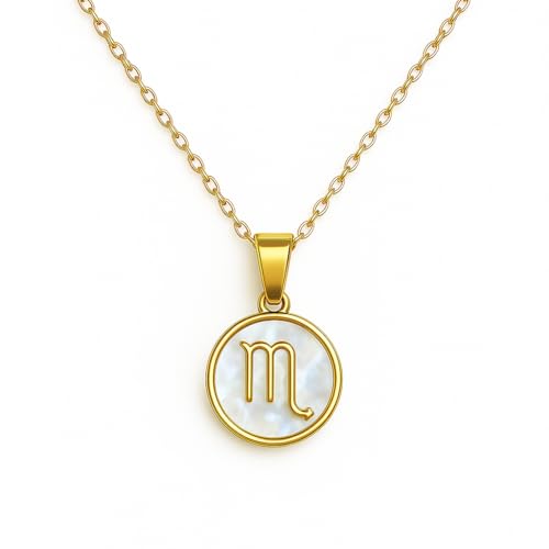 Acura-Styles Damen Sternzeichen Kette Skorpion Edelstahl Gold 18k Vergoldet Wasserfest Nickelfrei Horoskop Sternzeichen Kette goldene Stainless Steel Ketten 45cm Amulett Glücksbringer Geschenk Frauen von Acura-Styles