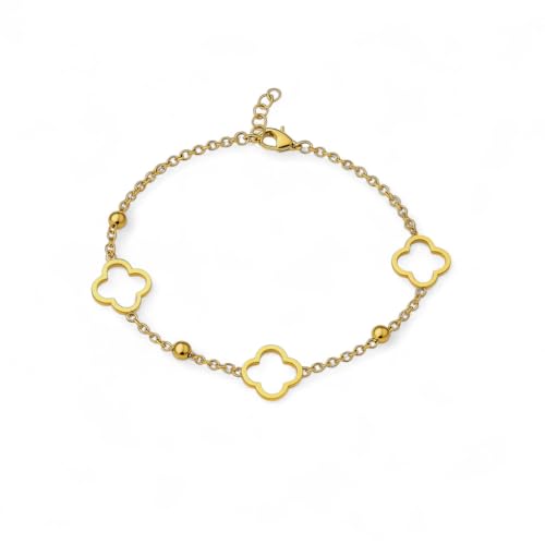 Acura-Styles Damen Kleeblatt Armband Gold 18KT Edelstahl Vergoldet Kleeblatt Schmuck Glücksbringer Armkette Wasserfest, Nickelfrei, Hypoallergen Glücksklee Geschenk für Frauen Vergoldetes Armband von Acura-Styles
