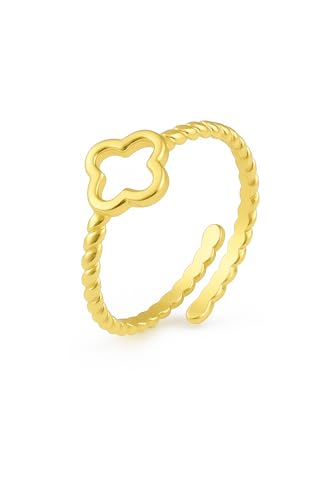 Acura-Styles Damen Edelstahl Twist Ring Gold 18KT Vergoldeter Ring Vierblättriges Kleeblatt Schmuck Wasserfest Nickelfrei Edelstahl Ringe Damen Größenverstellbar Geschenk für Frauen von Acura-Styles