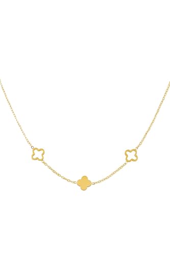 Acura-Styles Damen Kette Kleeblatt Gold Edelstahl 18 Kt. Vergoldete Kette Wasserfest Nickelfrei Halskette Vierblättriges Design Schmuck mit Anhängern Geschenk Damen von Acura-Styles