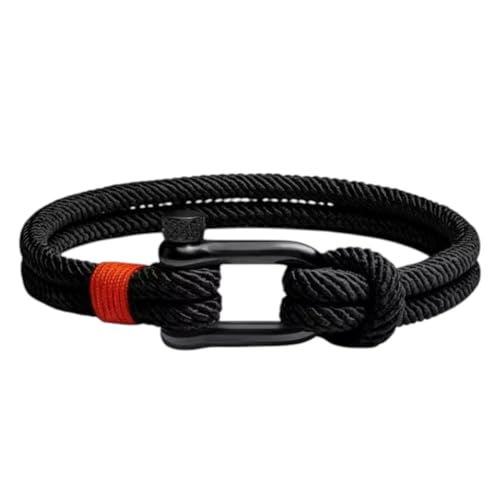 Maritimes Herren Armband aus Segeltau, Paracord Armband Schwarz mit rotem Akzent, Stabiler Edelstahl Verschluss 20,5 cm Länge von Acura-Styles