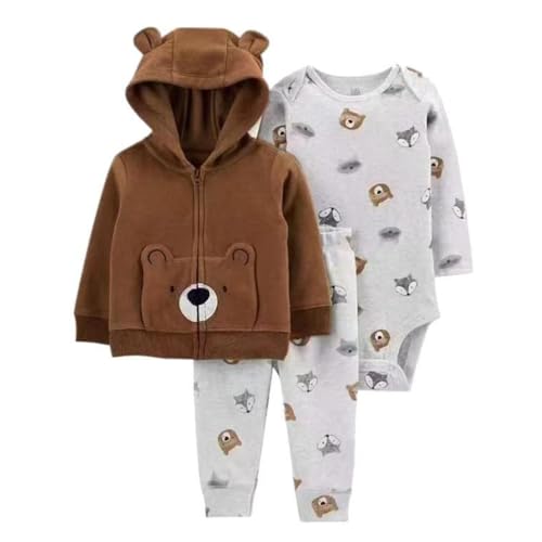Acuryx Baby Jungen Mädchen Bekleidungssets 3 Stück Warme Mäntel mit Kapuze + Strampler Tops + Hosen Trainingsanzug für 3-6 Monate von Acuryx