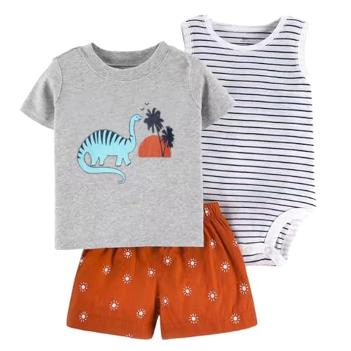 Acuryx Baby Jungen Sommer Kleidung Babykleidung Kurze Ärmel Baumwolle T-Shirt+ Bodysuit + Baby Shorts Neugeborenes Outfit Set 12-18 Monate von Acuryx