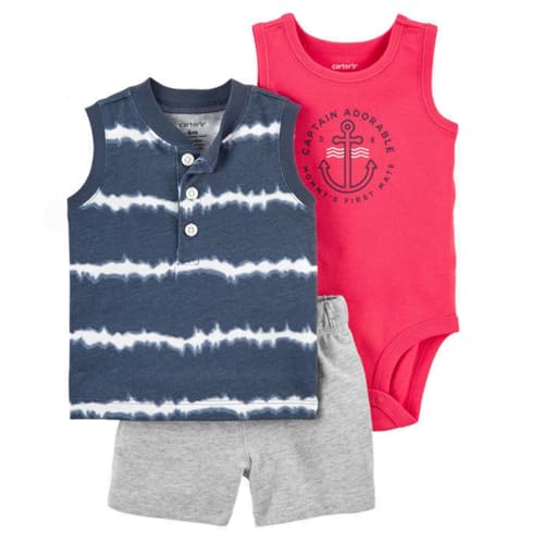 Acuryx Baby Jungen Sommer Kleidung Babykleidung Kurze Ärmel Baumwolle T-Shirt+ Bodysuit + Baby Shorts Neugeborenes Outfit Set 9-12 Monate von Acuryx