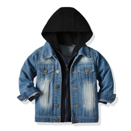Acuryx Baby Mädchen Jungen Jeansjacke mit Kapuze Mantel Kleinkinder Reversals Denim Jeans Jacke Mantel Cowboy Frühling Herbst Casual Outwear von Acuryx