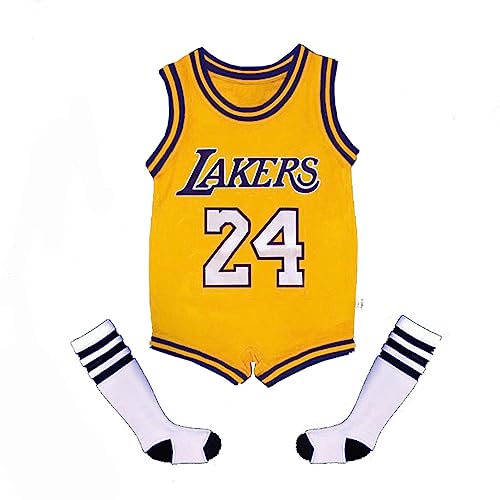 Acuryx Kinder Baby Strampler Shirt mit Socken mit Wunschname + Nummer Jersey da Basket Fußball Overalls Baby Jungen Mädchen Bekleidungssets 100 von Acuryx