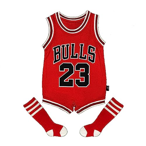 Acuryx Kinder Baby Strampler Shirt mit Socken mit Wunschname + Nummer Jersey da Basket Fußball Overalls Baby Jungen Mädchen Bekleidungssets 90 von Acuryx