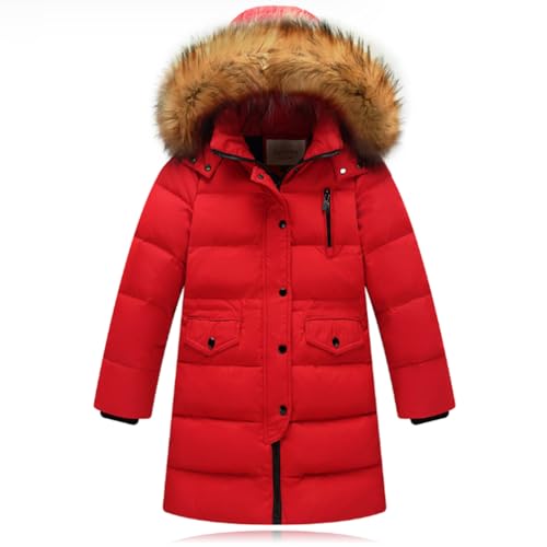Acuryx Kinder Mädchen Junge Daunenjacken mit Kunstpelz Kapuze Lang Winterjacke Kälteschutz Warm Wasserabweisend Verdickte Daunenmantel für 10-11 Jahre von Acuryx