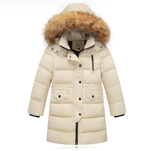 Acuryx Kinder Mädchen Junge Daunenjacken mit Kunstpelz Kapuze Lang Winterjacke Kälteschutz Warm Wasserabweisend Verdickte Daunenmantel für 10-11 Jahre von Acuryx