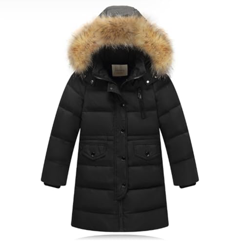 Acuryx Kinder Mädchen Junge Daunenjacken mit Kunstpelz Kapuze Lang Winterjacke Kälteschutz Warm Wasserabweisend Verdickte Daunenmantel für 14-15 Jahre von Acuryx